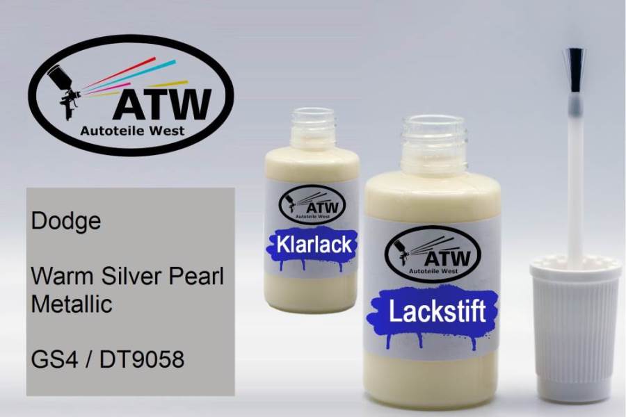 Dodge, Warm Silver Pearl Metallic, GS4 / DT9058: 20ml Lackstift + 20ml Klarlack - Set, von ATW Autoteile West.